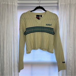 KICKERS from ASOS Striped V-Neck Vintage Style Cropped Sweater